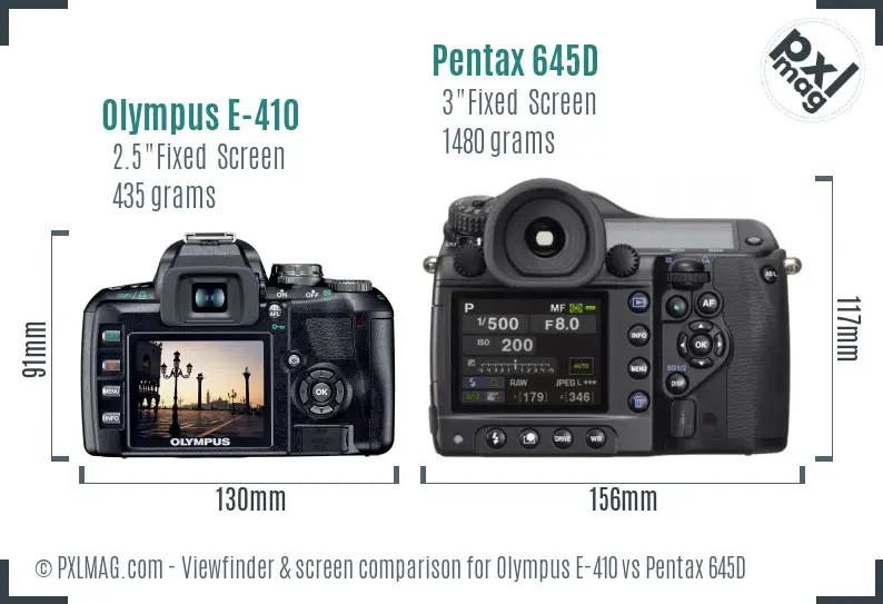 Olympus E-410 vs Pentax 645D Screen and Viewfinder comparison