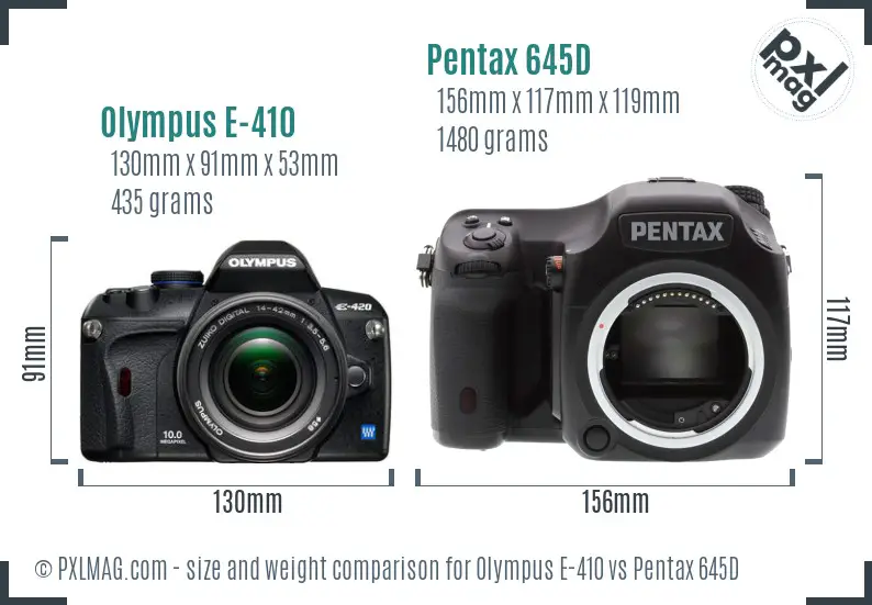 Olympus E-410 vs Pentax 645D size comparison