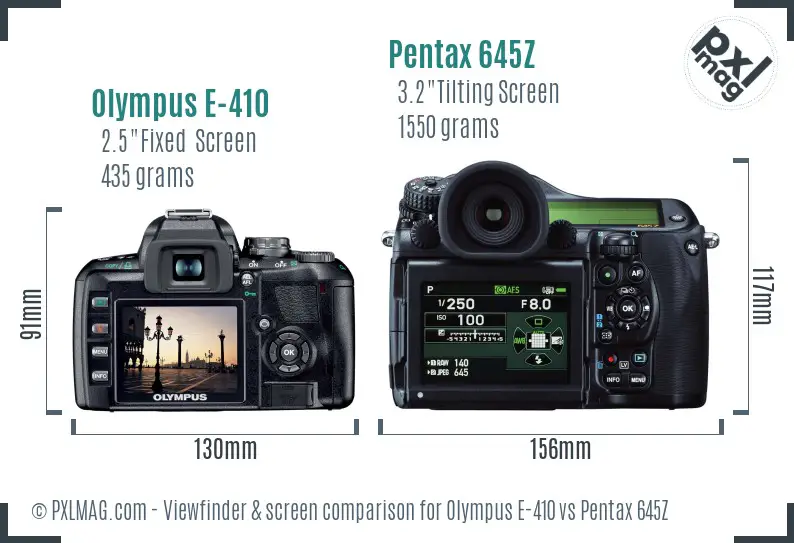Olympus E-410 vs Pentax 645Z Screen and Viewfinder comparison