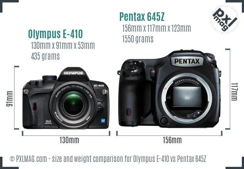 Olympus E-410 vs Pentax 645Z size comparison