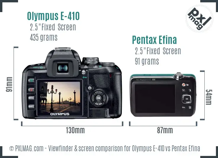 Olympus E-410 vs Pentax Efina Screen and Viewfinder comparison