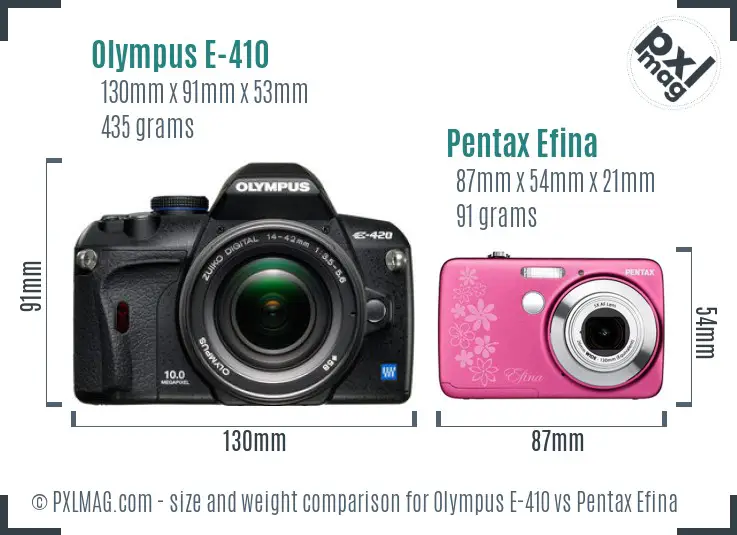Olympus E-410 vs Pentax Efina size comparison