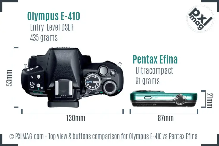 Olympus E-410 vs Pentax Efina top view buttons comparison