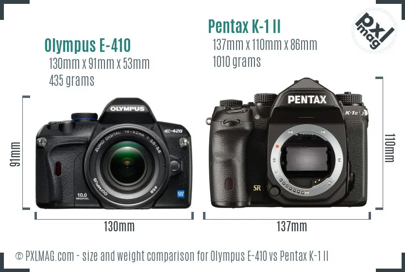 Olympus E-410 vs Pentax K-1 II size comparison