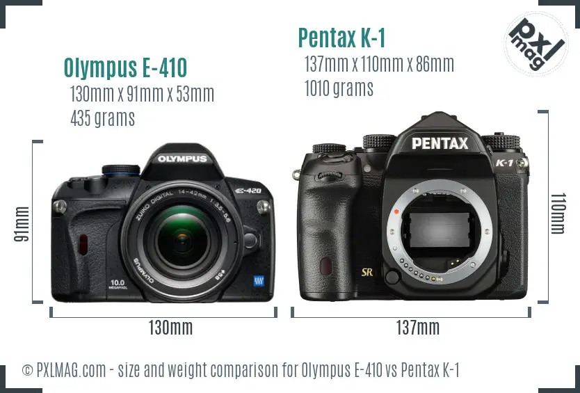 Olympus E-410 vs Pentax K-1 size comparison