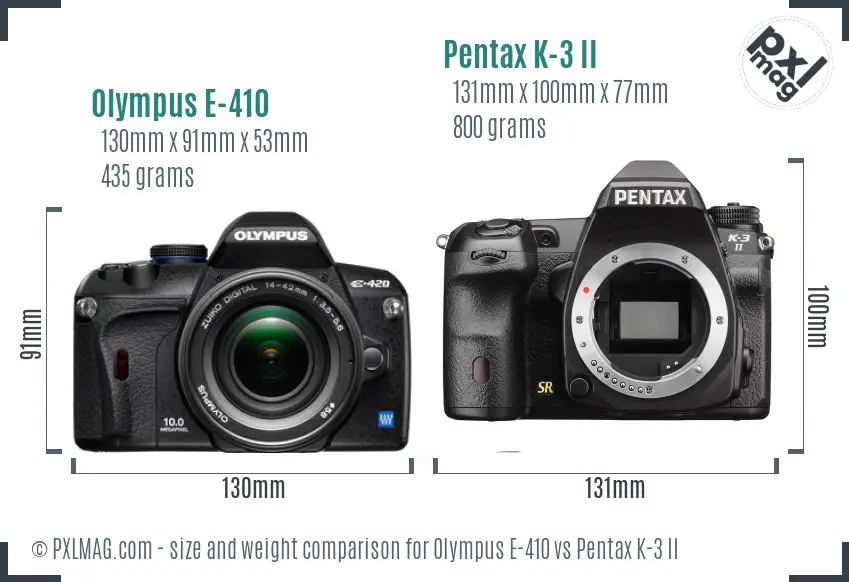 Olympus E-410 vs Pentax K-3 II size comparison