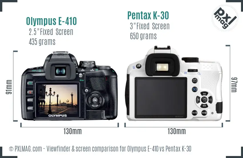 Olympus E-410 vs Pentax K-30 Screen and Viewfinder comparison