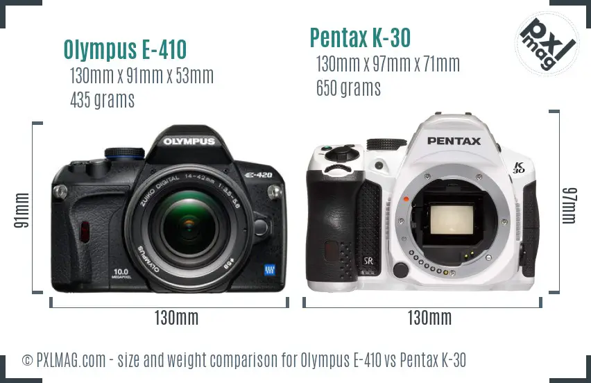 Olympus E-410 vs Pentax K-30 size comparison
