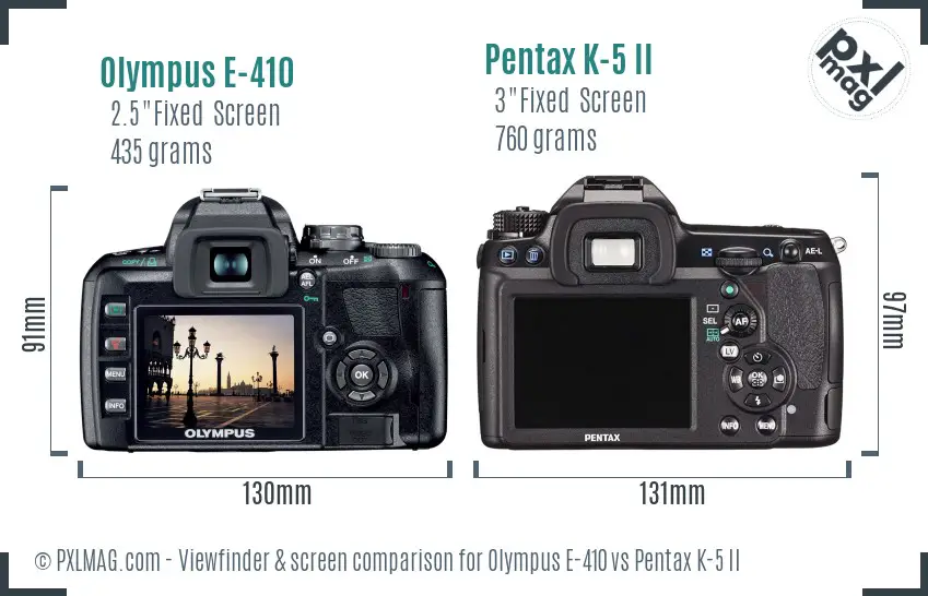 Olympus E-410 vs Pentax K-5 II Screen and Viewfinder comparison