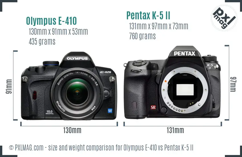 Olympus E-410 vs Pentax K-5 II size comparison