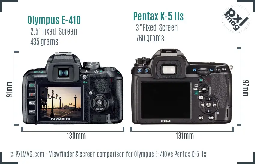 Olympus E-410 vs Pentax K-5 IIs Screen and Viewfinder comparison