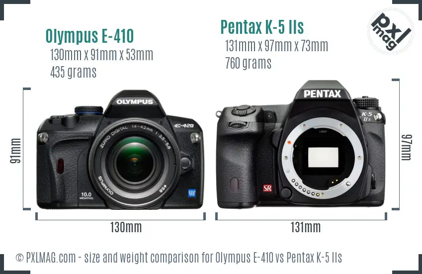 Olympus E-410 vs Pentax K-5 IIs size comparison