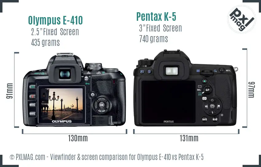 Olympus E-410 vs Pentax K-5 Screen and Viewfinder comparison