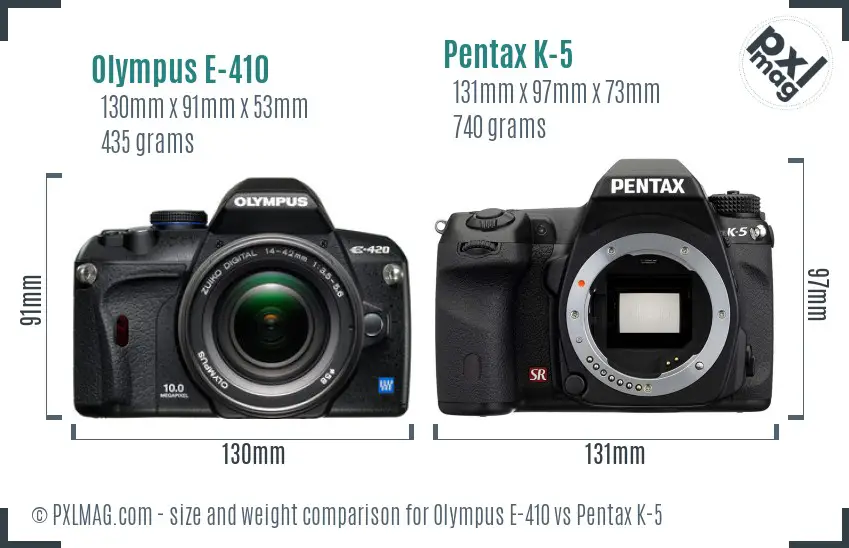 Olympus E-410 vs Pentax K-5 size comparison