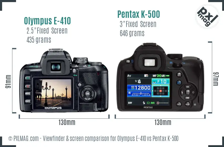 Olympus E-410 vs Pentax K-500 Screen and Viewfinder comparison