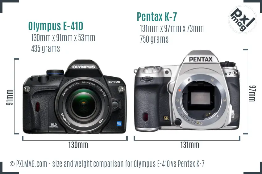 Olympus E-410 vs Pentax K-7 size comparison