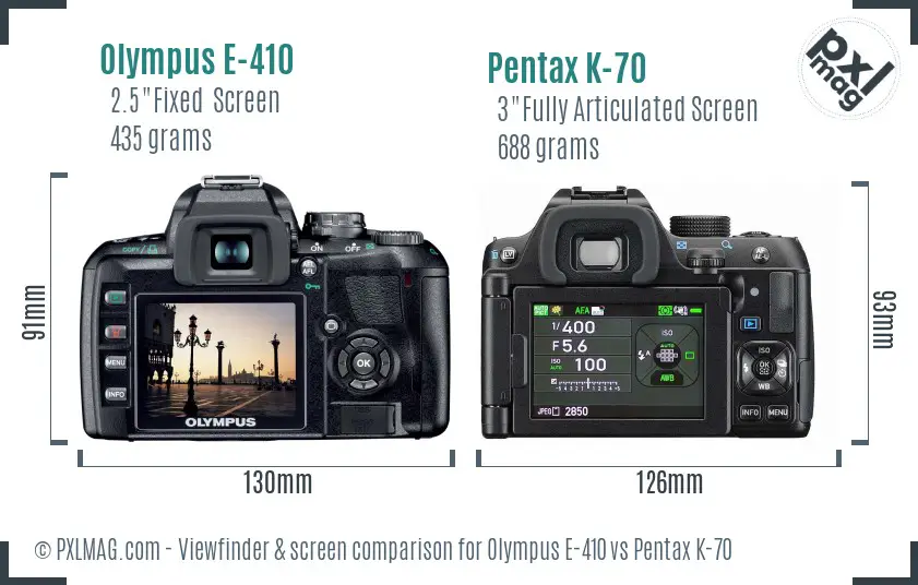 Olympus E-410 vs Pentax K-70 Screen and Viewfinder comparison