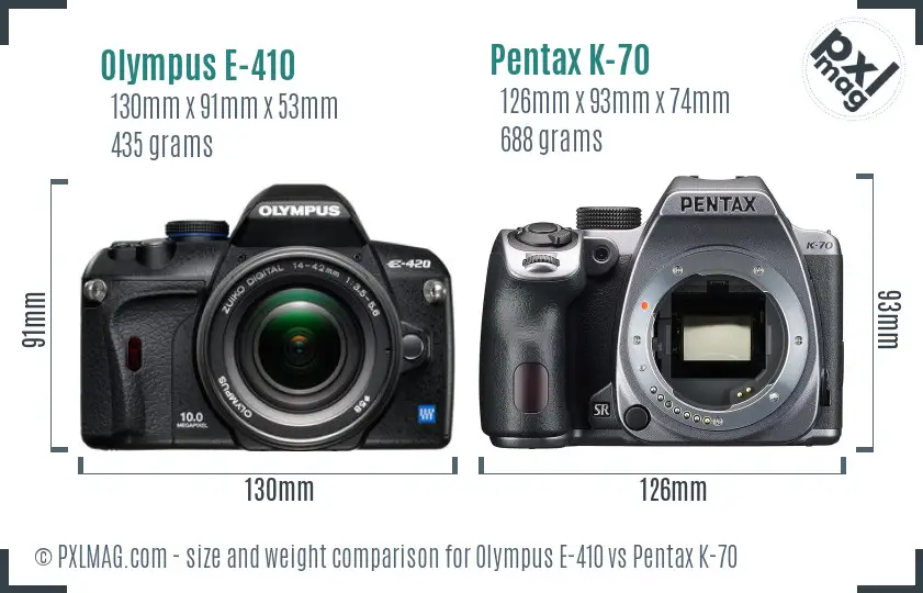 Olympus E-410 vs Pentax K-70 size comparison