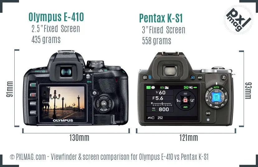 Olympus E-410 vs Pentax K-S1 Screen and Viewfinder comparison
