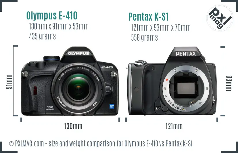 Olympus E-410 vs Pentax K-S1 size comparison