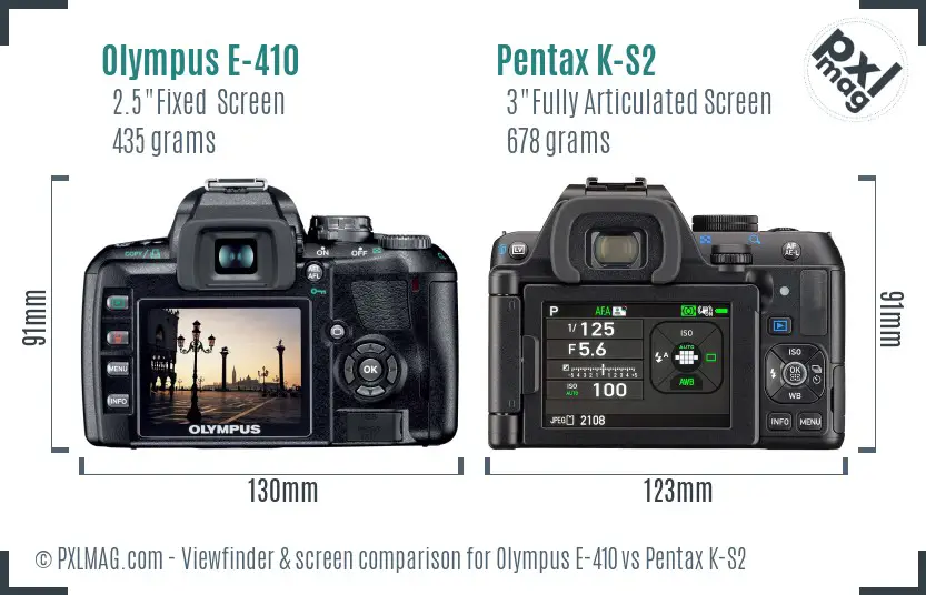 Olympus E-410 vs Pentax K-S2 Screen and Viewfinder comparison