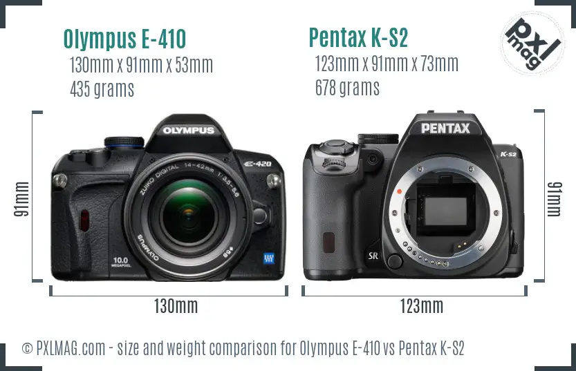 Olympus E-410 vs Pentax K-S2 size comparison