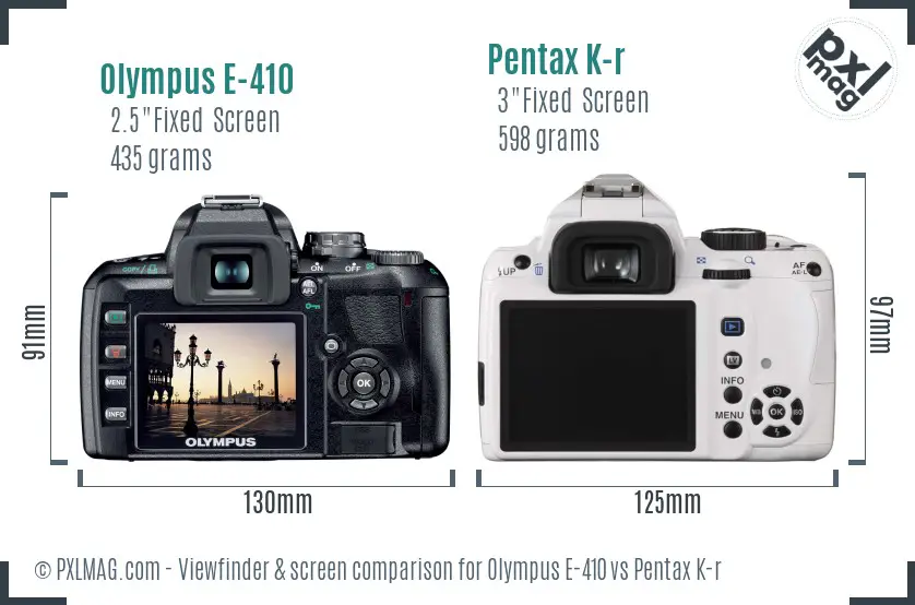 Olympus E-410 vs Pentax K-r Screen and Viewfinder comparison