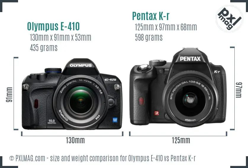 Olympus E-410 vs Pentax K-r size comparison