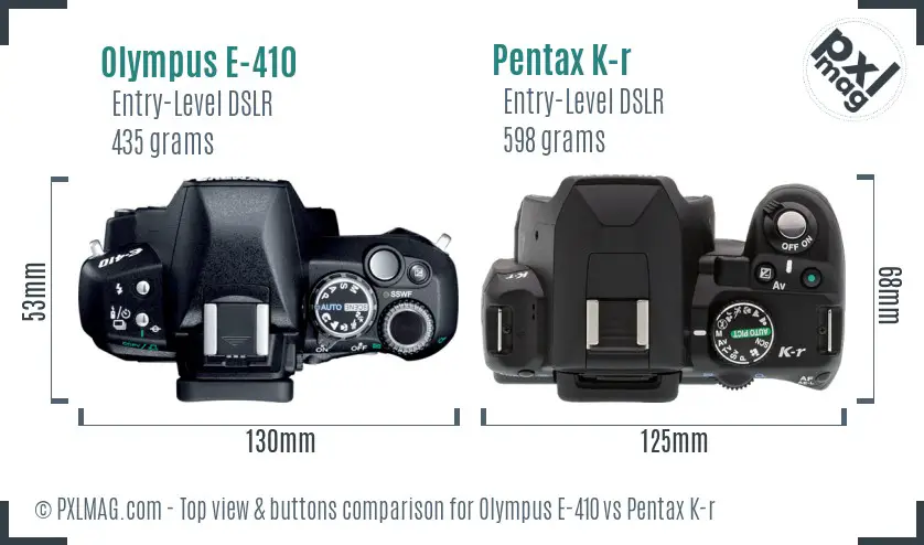 Olympus E-410 vs Pentax K-r top view buttons comparison
