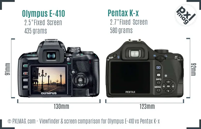 Olympus E-410 vs Pentax K-x Screen and Viewfinder comparison