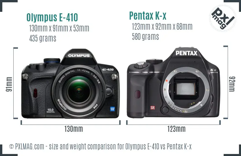 Olympus E-410 vs Pentax K-x size comparison