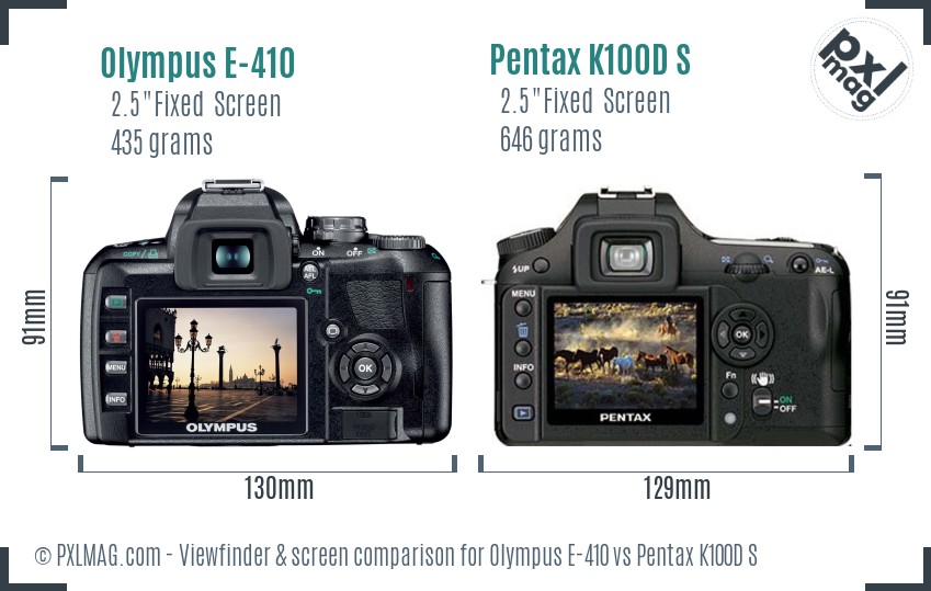 Olympus E-410 vs Pentax K100D S Screen and Viewfinder comparison