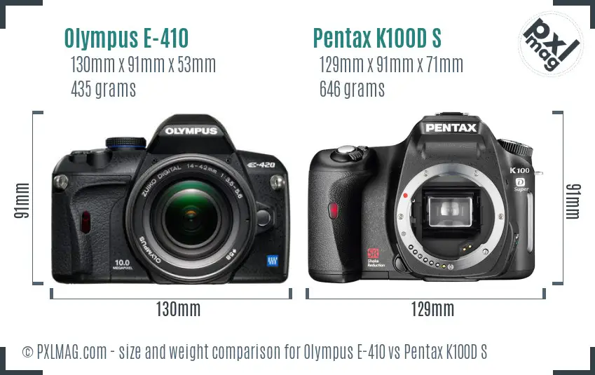 Olympus E-410 vs Pentax K100D S size comparison