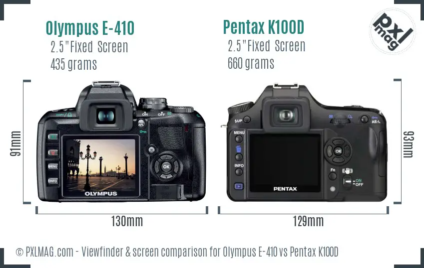 Olympus E-410 vs Pentax K100D Screen and Viewfinder comparison