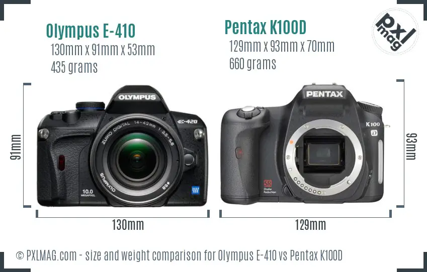Olympus E-410 vs Pentax K100D size comparison
