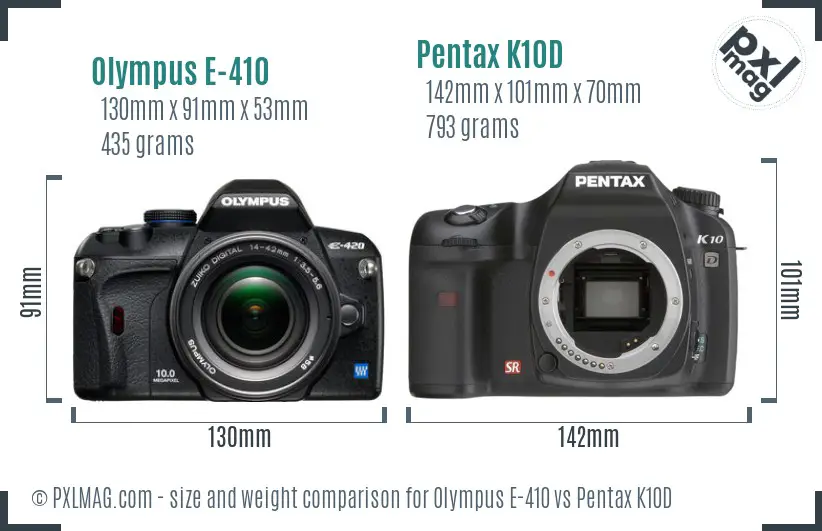 Olympus E-410 vs Pentax K10D size comparison