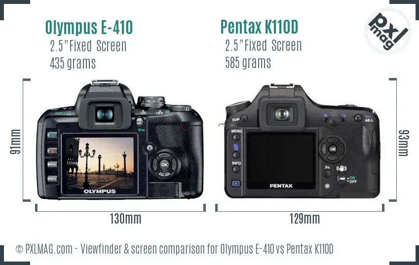 Olympus E-410 vs Pentax K110D Screen and Viewfinder comparison