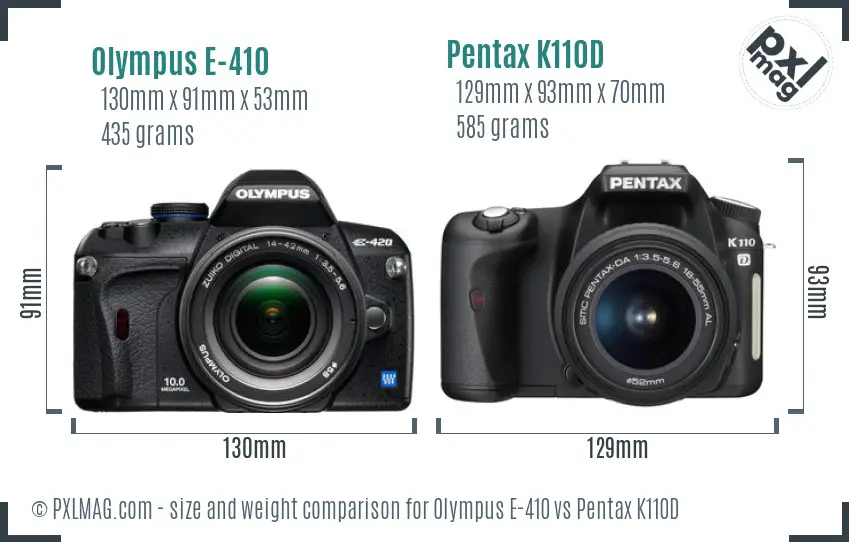 Olympus E-410 vs Pentax K110D size comparison