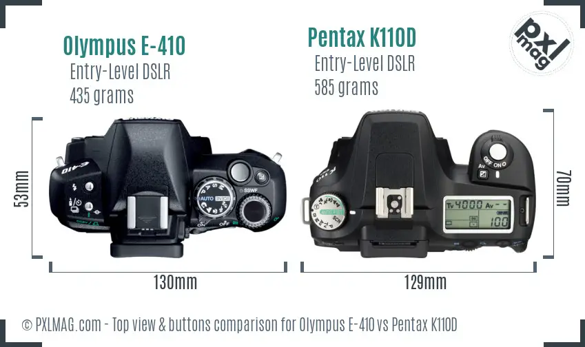 Olympus E-410 vs Pentax K110D top view buttons comparison