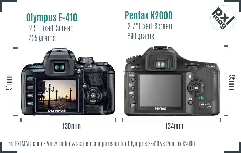 Olympus E-410 vs Pentax K200D Screen and Viewfinder comparison