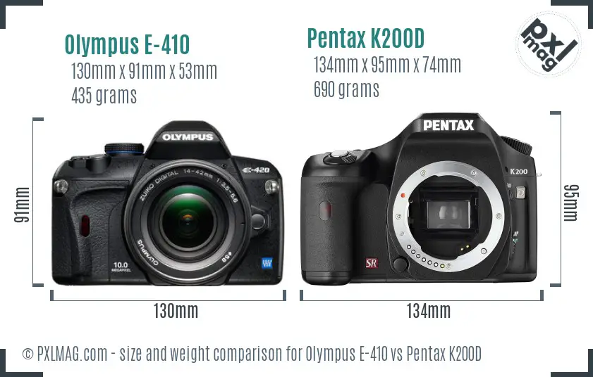 Olympus E-410 vs Pentax K200D size comparison