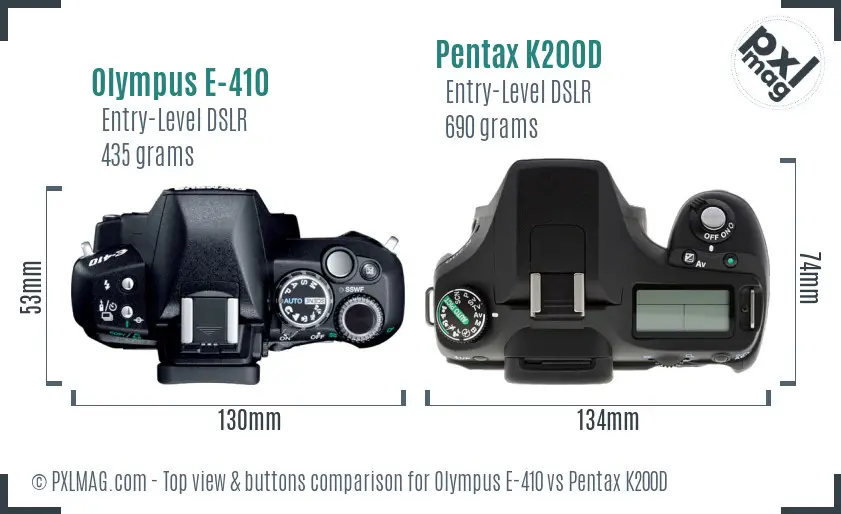 Olympus E-410 vs Pentax K200D top view buttons comparison