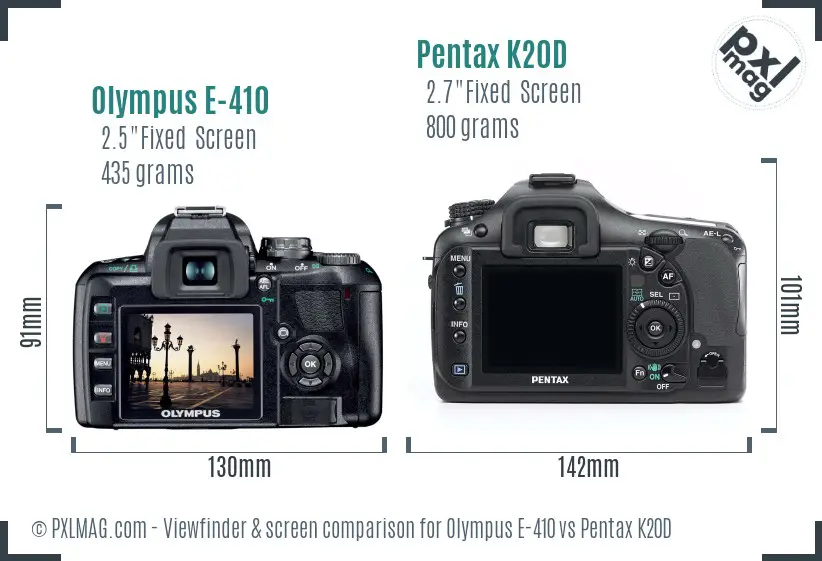 Olympus E-410 vs Pentax K20D Screen and Viewfinder comparison