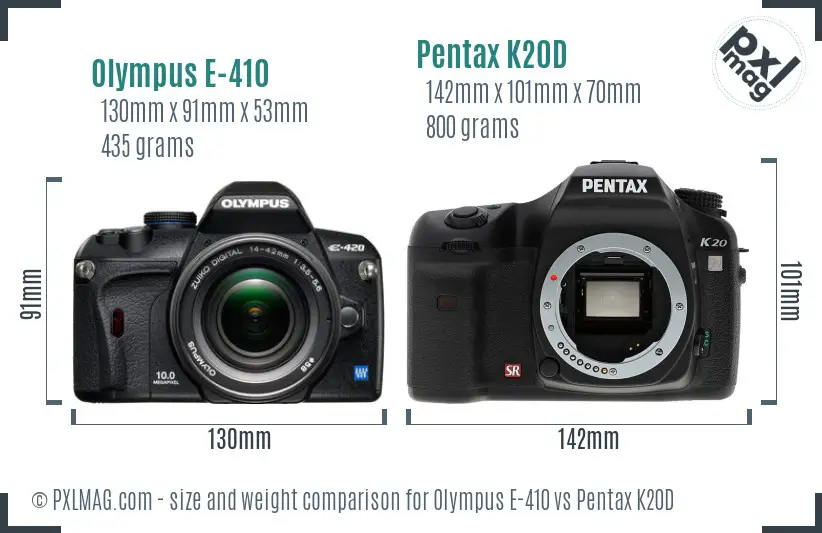 Olympus E-410 vs Pentax K20D size comparison
