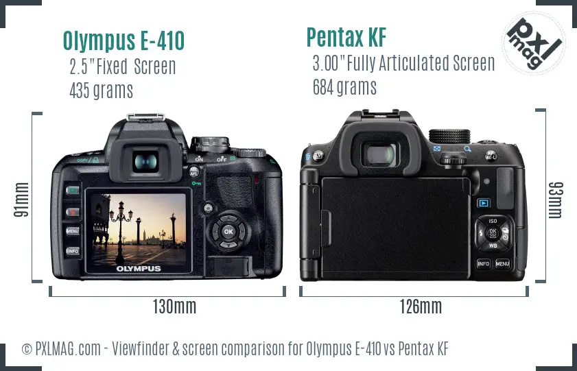 Olympus E-410 vs Pentax KF Screen and Viewfinder comparison