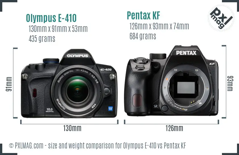 Olympus E-410 vs Pentax KF size comparison