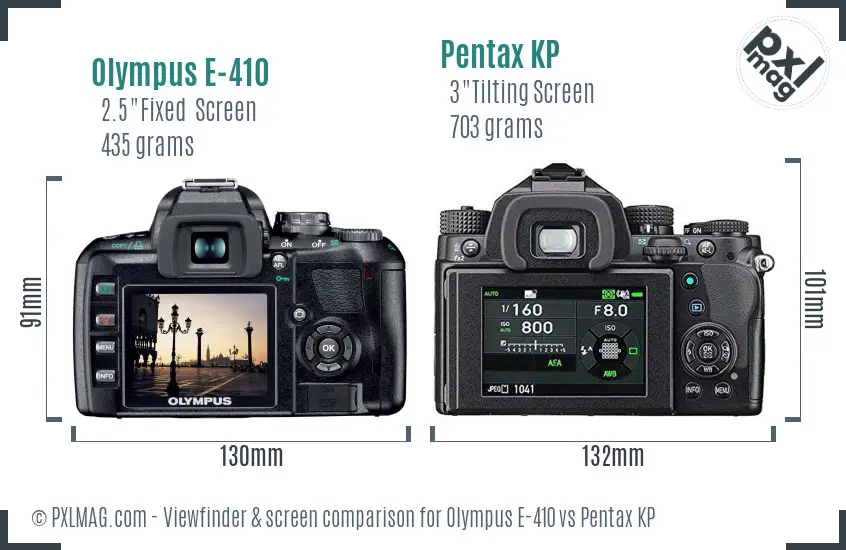 Olympus E-410 vs Pentax KP Screen and Viewfinder comparison