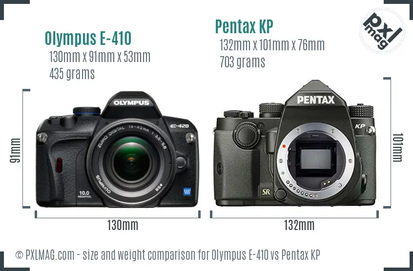 Olympus E-410 vs Pentax KP size comparison