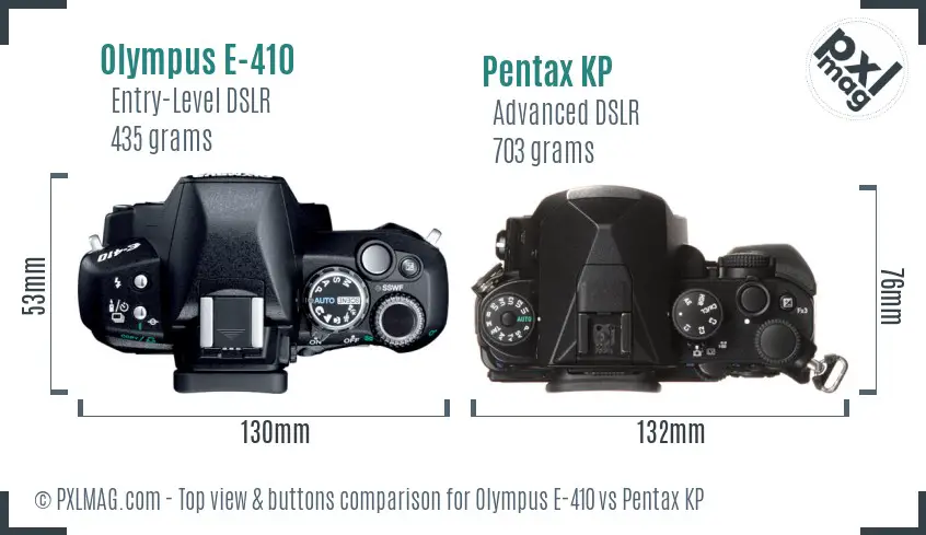 Olympus E-410 vs Pentax KP top view buttons comparison