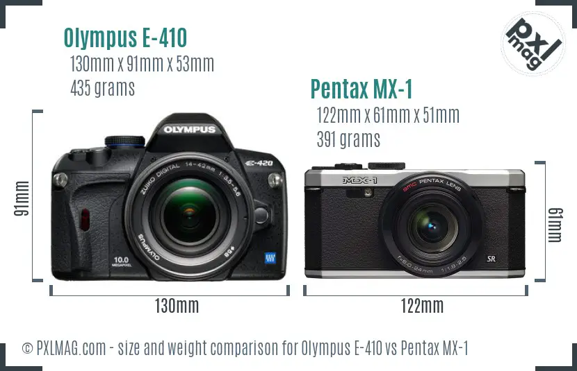 Olympus E-410 vs Pentax MX-1 size comparison